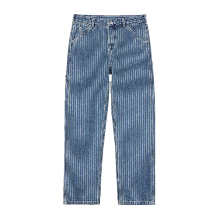 Casual Midweight Striped Worker Jeans for Men - Blue