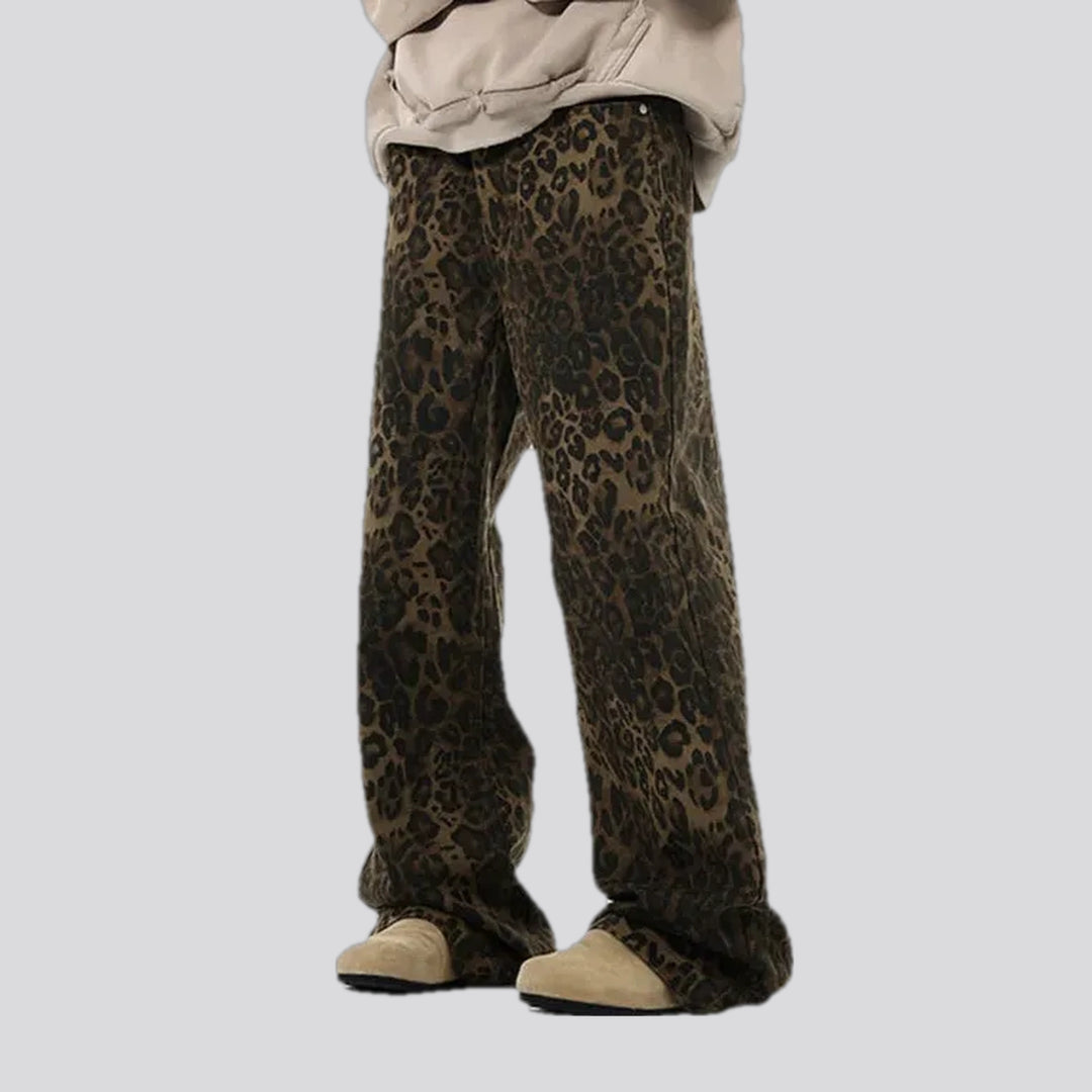 Slouchy animal print mid rise men's jean pants
